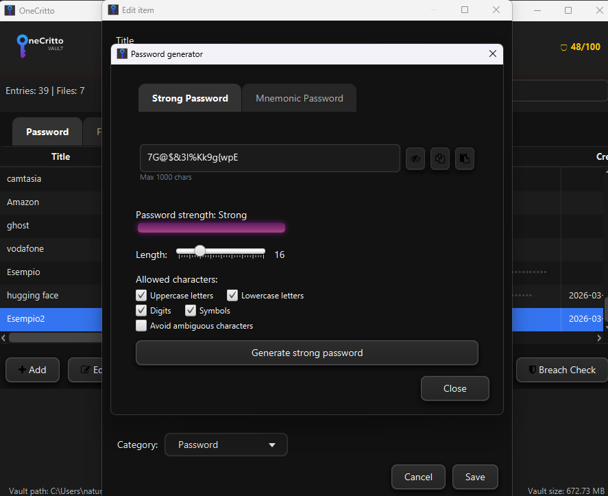 Generatore password OneCritto — modalità forte e mnemonica