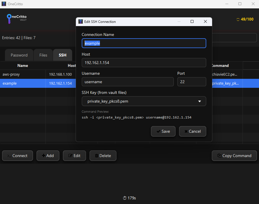 OneCritto SSH connection — secure remote access
